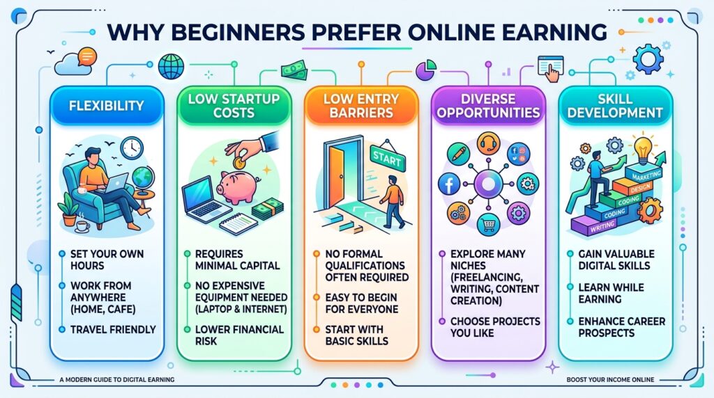 . Why Beginners Prefer Online Earning
