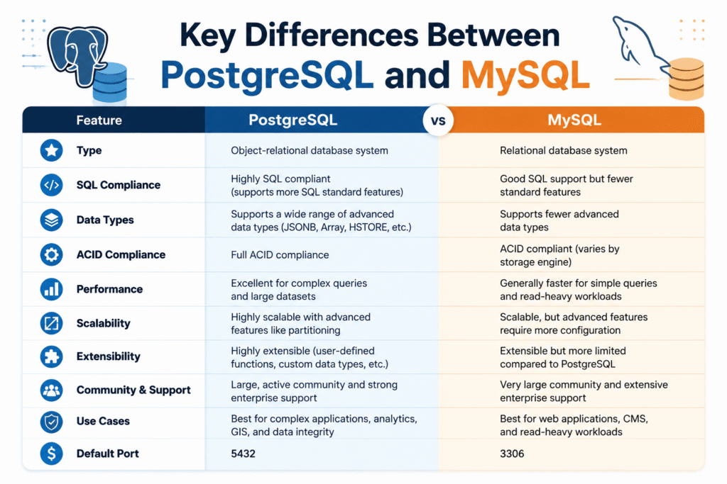 Key Differences Between PostgreSQL and MySQL