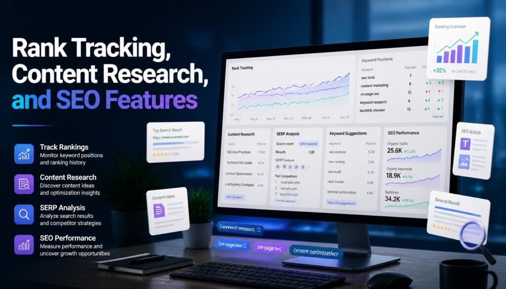 Rank Tracking, Content Research, and SEO Features