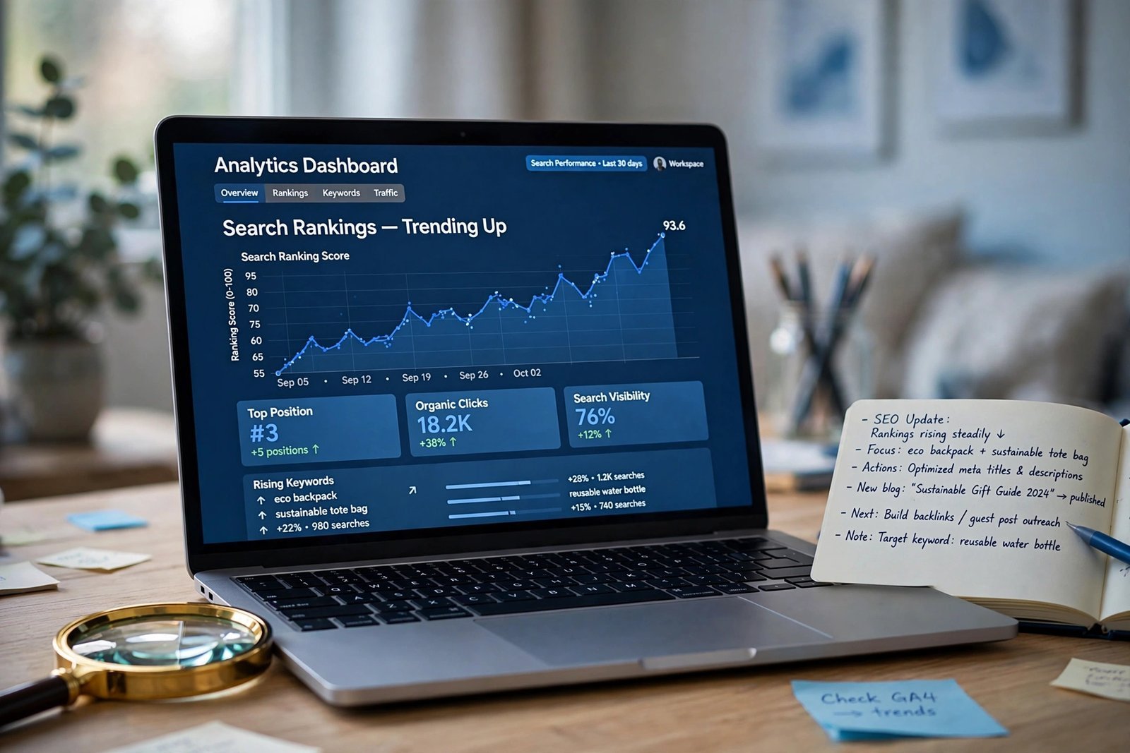 Laptop showing a website analytics dashboard
