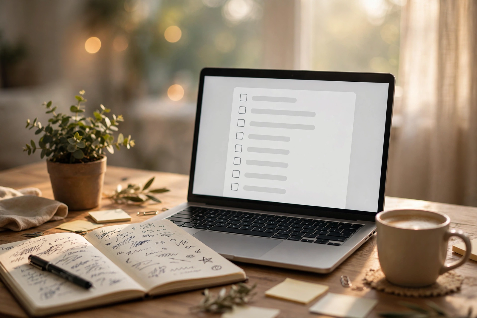 Cozy home office desk scene illustration