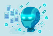 Illustration of an AI system reading and citing web pages in its answer