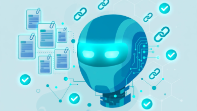 Illustration of an AI system reading and citing web pages in its answer