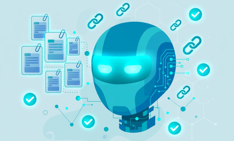 Illustration of an AI system reading and citing web pages in its answer