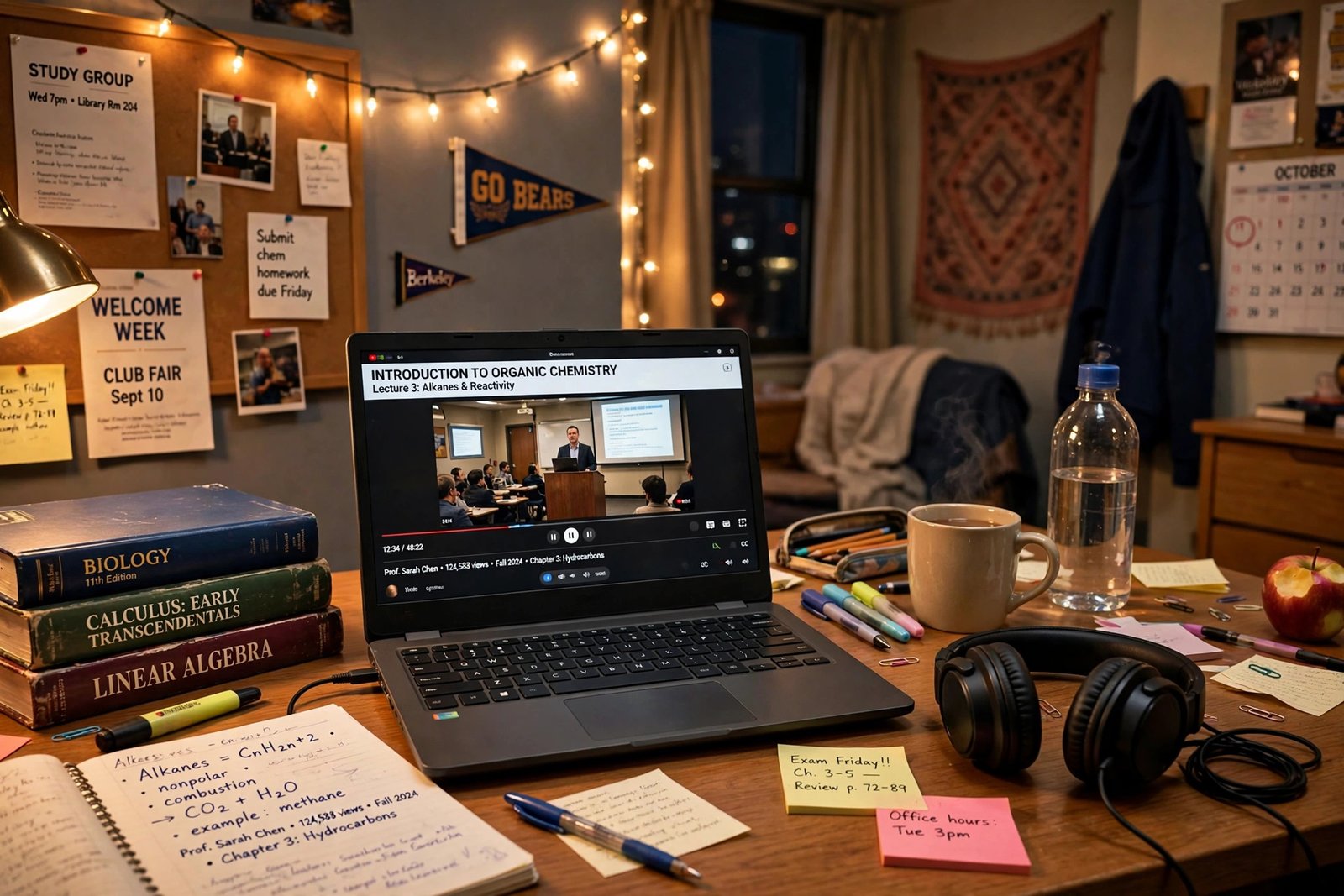Chromebook on a student desk showing a video lecture