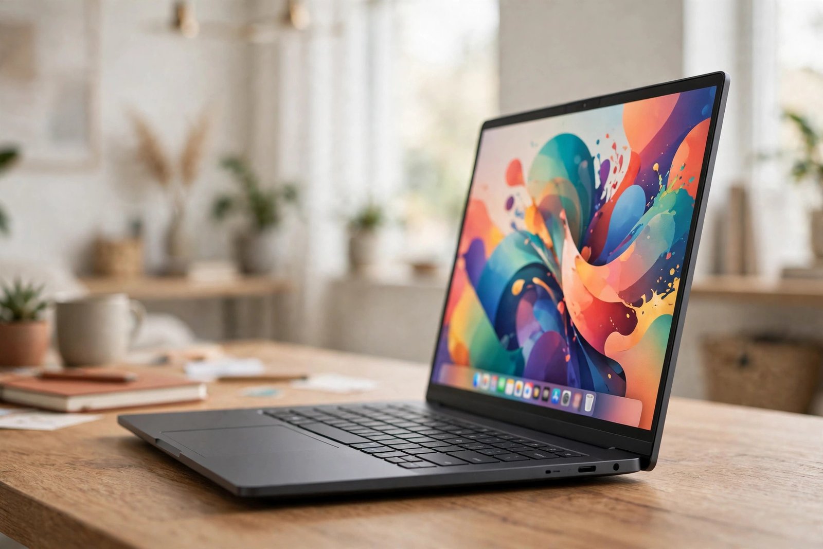 Lenovo IdeaPad Slim 3 style laptop open on a desk