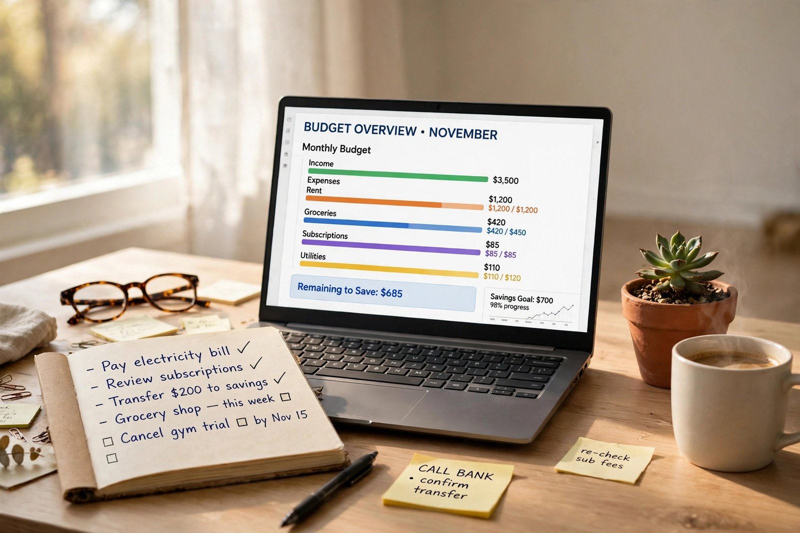 Checklist for choosing a budget laptop on a home office desk