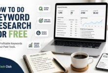 Laptop showing free keyword research tools and dashboards for SEO in 2026